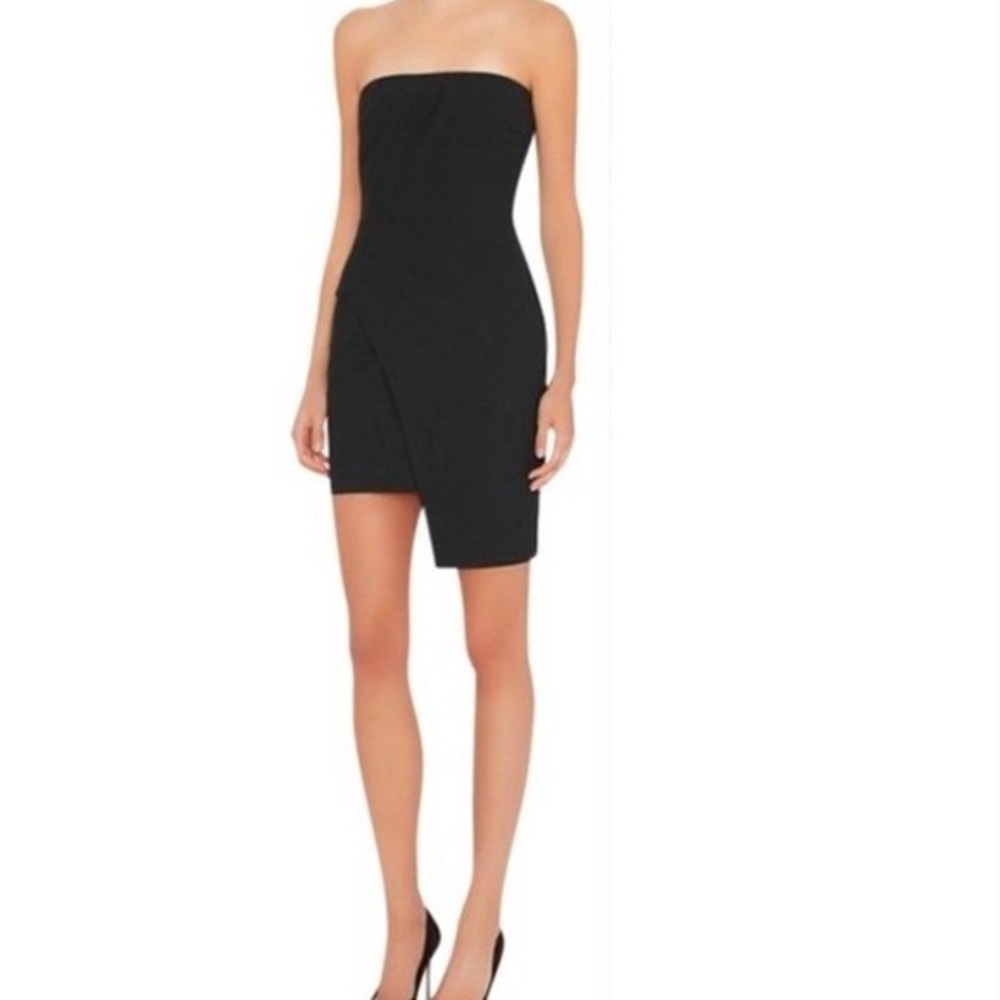 Elizabeth and James Black Strapless Asymmetric Tulip Mini Dress Size 4